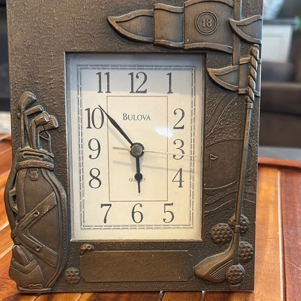 Bulova Brown Bronze Clock with Golf Motif